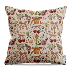 Bows, Flowers and Cherries Pattern - Throw Pillow