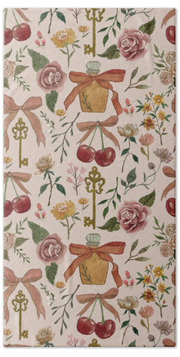 Bows, Flowers and Cherries Pattern - Beach Towel