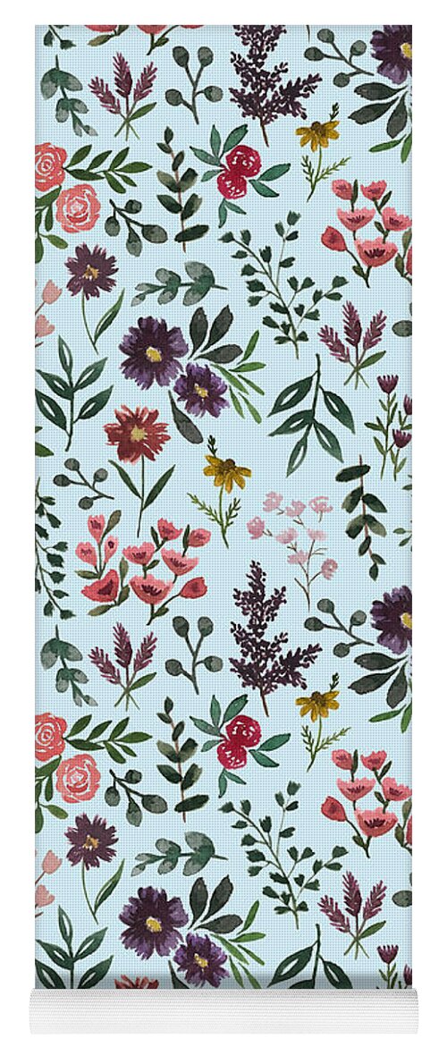Bright Watercolor Flower - Blue - Yoga Mat