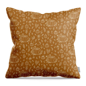 Bronze Floral Ink Pumpkin Pattern - Throw Pillow