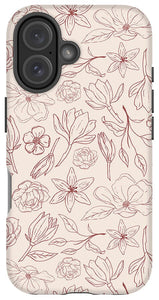 Burgundy Magnolia Pattern - Phone Case