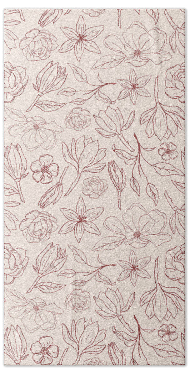 Burgundy Magnolia Pattern - Beach Towel