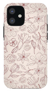 Burgundy Magnolia Pattern - Phone Case