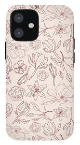 Burgundy Magnolia Pattern - Phone Case