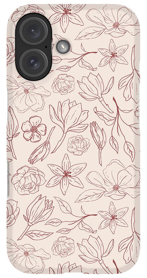 Burgundy Magnolia Pattern - Phone Case