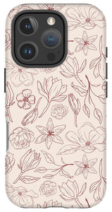 Burgundy Magnolia Pattern - Phone Case