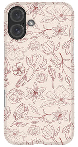 Burgundy Magnolia Pattern - Phone Case
