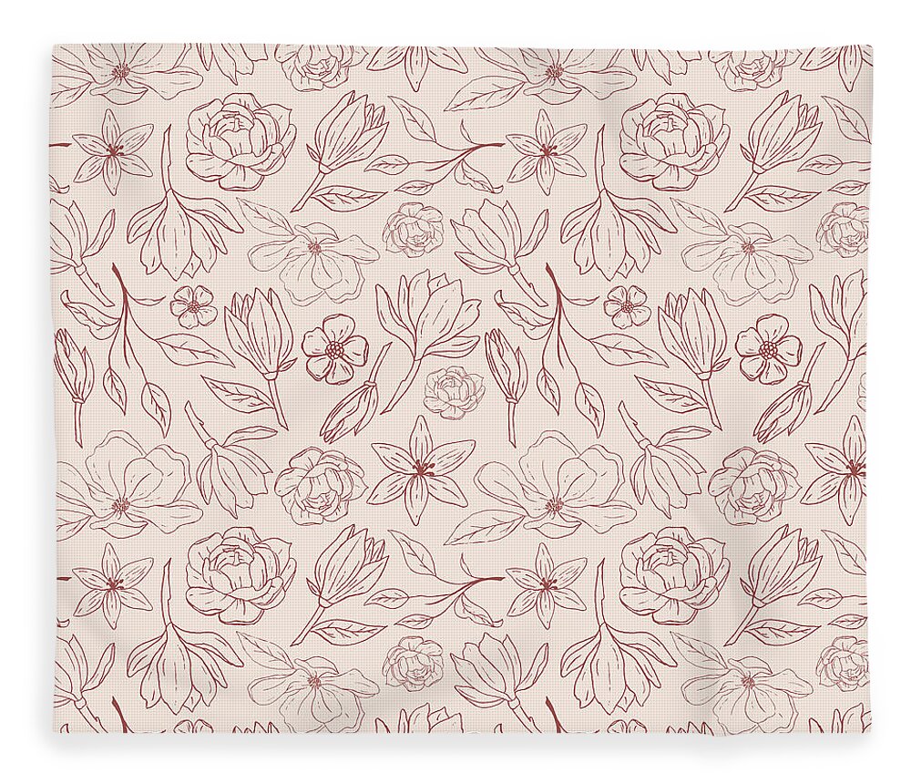 Burgundy Magnolia Pattern - Blanket