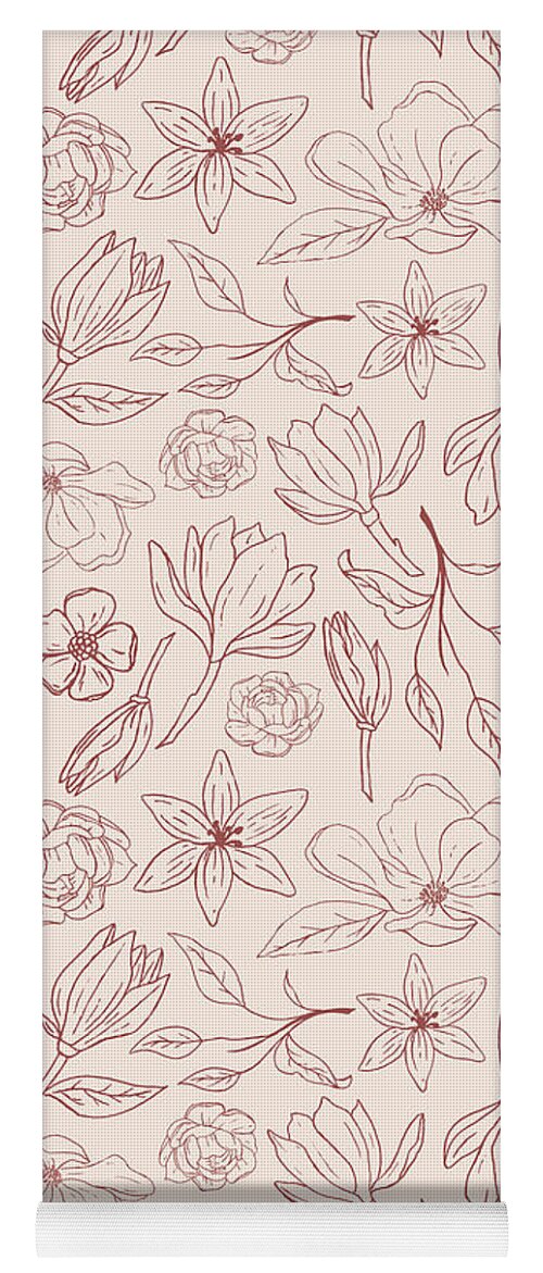 Burgundy Magnolia Pattern - Yoga Mat