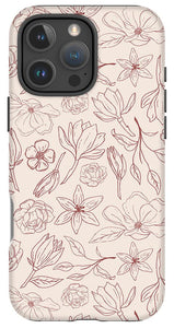 Burgundy Magnolia Pattern - Phone Case