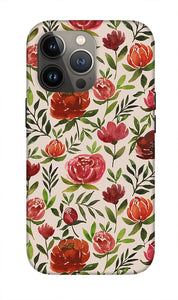 Burgundy Watercolor Floral Pattern - Phone Case