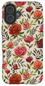 Burgundy Watercolor Floral Pattern - Phone Case