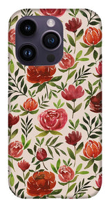 Burgundy Watercolor Floral Pattern - Phone Case