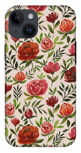 Burgundy Watercolor Floral Pattern - Phone Case