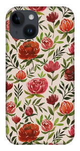 Burgundy Watercolor Floral Pattern - Phone Case