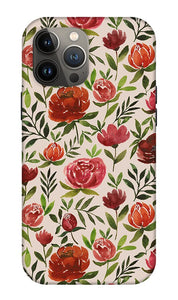 Burgundy Watercolor Floral Pattern - Phone Case