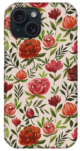 Burgundy Watercolor Floral Pattern - Phone Case