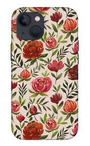 Burgundy Watercolor Floral Pattern - Phone Case