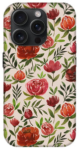 Burgundy Watercolor Floral Pattern - Phone Case