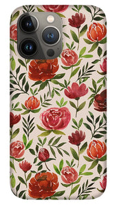 Burgundy Watercolor Floral Pattern - Phone Case