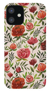 Burgundy Watercolor Floral Pattern - Phone Case