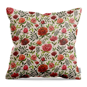 Burgundy Watercolor Floral Pattern - Throw Pillow