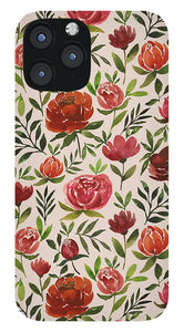 Burgundy Watercolor Floral Pattern - Phone Case
