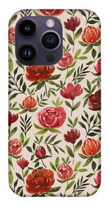 Burgundy Watercolor Floral Pattern - Phone Case