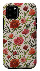 Burgundy Watercolor Floral Pattern - Phone Case