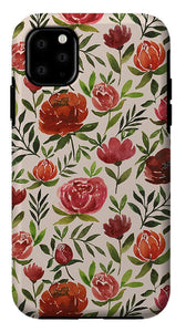 Burgundy Watercolor Floral Pattern - Phone Case