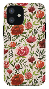 Burgundy Watercolor Floral Pattern - Phone Case
