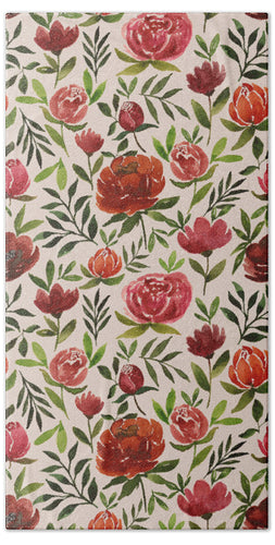 Burgundy Watercolor Floral Pattern - Beach Towel