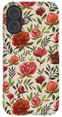 Burgundy Watercolor Floral Pattern - Phone Case