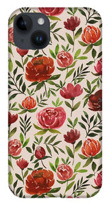 Burgundy Watercolor Floral Pattern - Phone Case