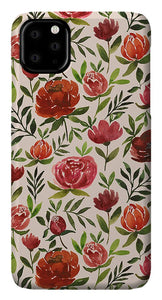 Burgundy Watercolor Floral Pattern - Phone Case