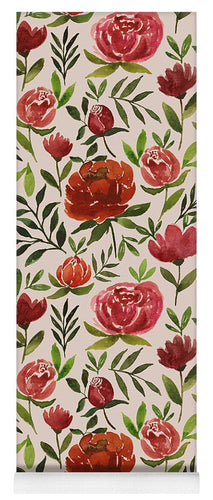 Burgundy Watercolor Floral Pattern - Yoga Mat
