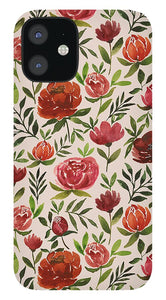 Burgundy Watercolor Floral Pattern - Phone Case