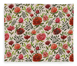 Burgundy Watercolor Floral Pattern - Blanket