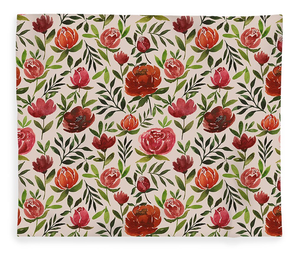 Burgundy Watercolor Floral Pattern - Blanket