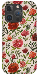 Burgundy Watercolor Floral Pattern - Phone Case