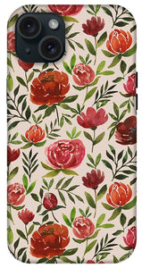 Burgundy Watercolor Floral Pattern - Phone Case