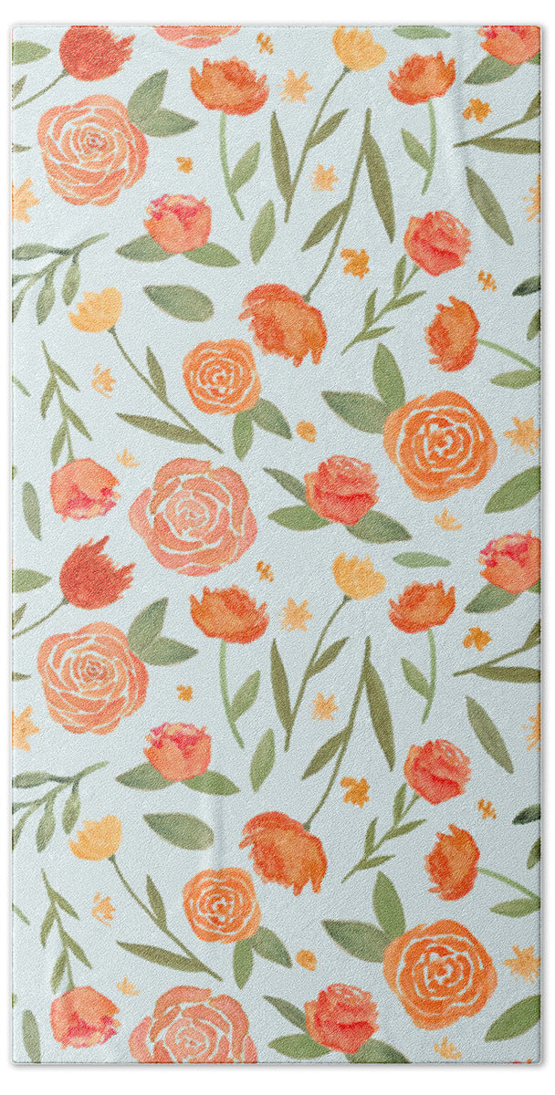Burnt Orange Floral Pattern - Beach Towel