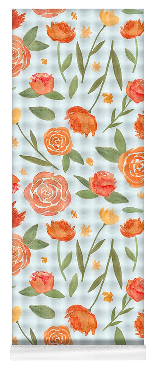 Burnt Orange Floral Pattern - Yoga Mat