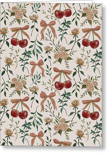 Cherry and Roses Pattern - Greeting Card