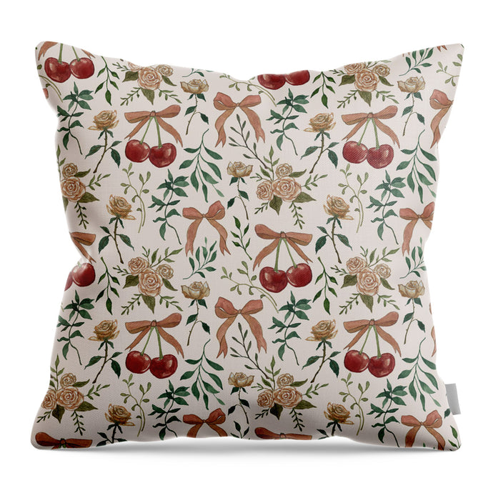 Cherry and Roses Pattern - Throw Pillow