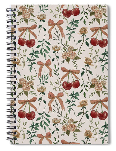 Cherry and Roses Pattern - Spiral Notebook