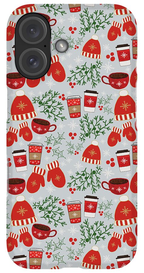 Coffee and Mittens Christmas Pattern - Phone Case