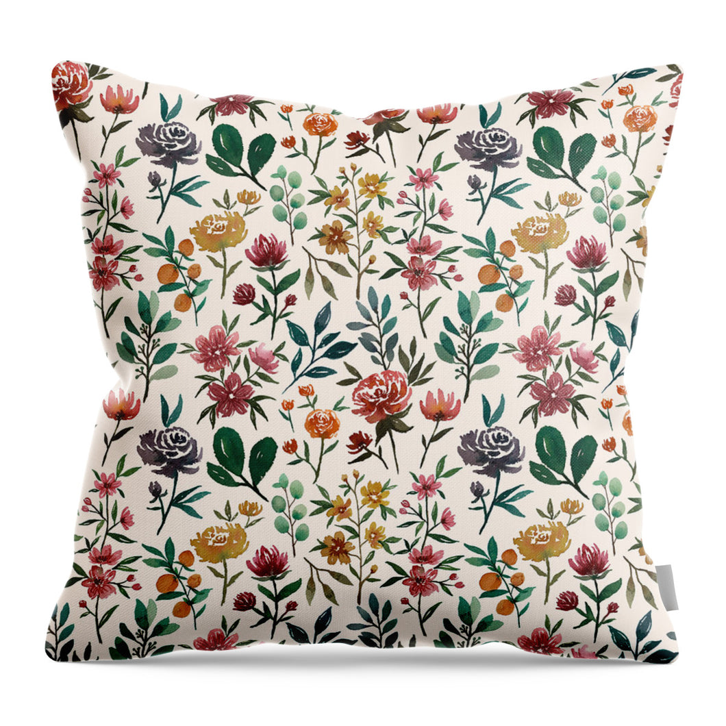 Colorful Watercolor Flowers - Throw Pillow
