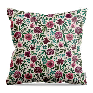 Deep Magenta Floral Eucalyptus Pattern - Throw Pillow