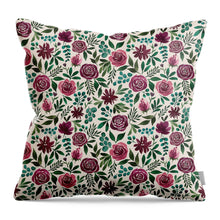 Load image into Gallery viewer, Deep Magenta Floral Eucalyptus Pattern - Throw Pillow